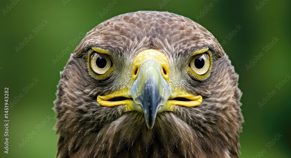 Close Up Portrait Eagle Intense Gaze Blurred Forest Background Close Up Portrait Eagle Intense Gaze Blurred Forest Background
