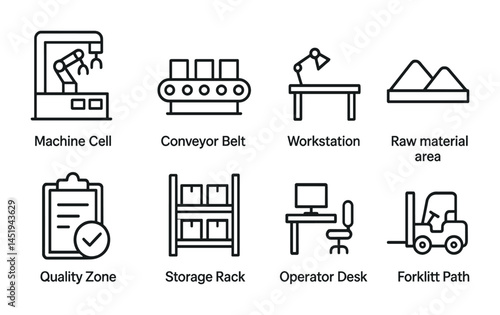 Manufacturing and industry line icons set – outline, factory, production symbols