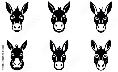Donkey Logo Collection, Minimalist Black and White Donkey Head Designs, Animal Iconography, Farm Animal Graphics, Nature-Inspired Emblems