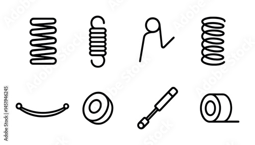 Mechanical parts line icons set – linear, outline, engineering symbols and components