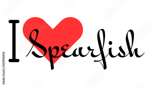 I love Spearfish, city of United States. Hand drawn letters with red heart. Vector illustration lettering, modern design