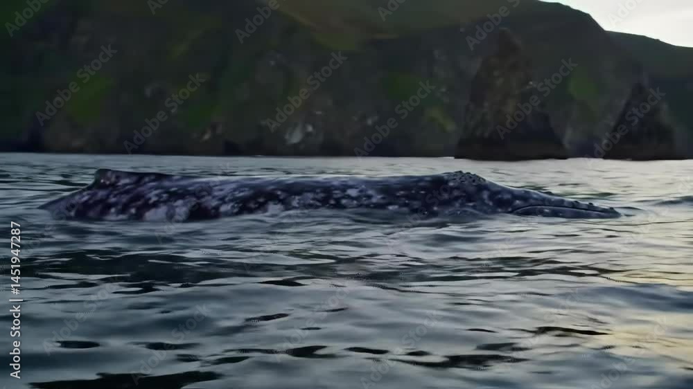 Majestic Humpback Whale Surfacing near Dramatic Coastal Cliffs Majestic Humpback Whale Surfacing near Dramatic Coastal Cliffs