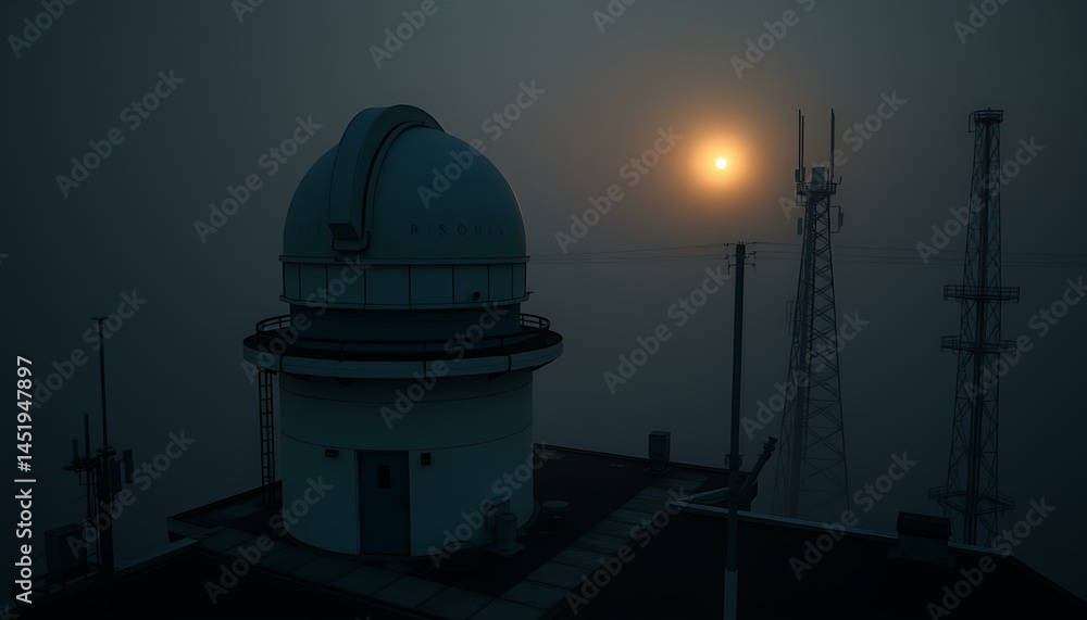 Obraz premium Rooftop Entrance to a Hidden Urban Observatory Surrounded by Fog