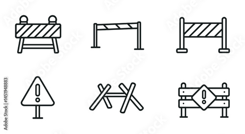 Construction and safety icons set – line, outline, warning and barrier symbols