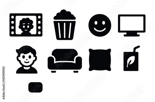 Home entertainment solid icons set – filled, flat, relaxation and leisure symbols