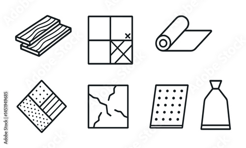 Construction materials outline icons set – line, building, architecture essentials