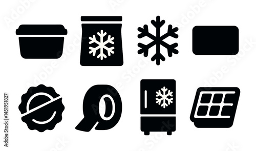 Winter and freezer solid icons set – cold, frozen, storage and cooling symbols