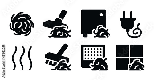 Home cleaning solid icons set – silhouette, filled, hygiene and maintenance visuals
