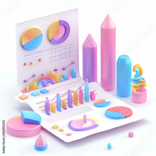 Colorful 3D Business Data Visualization. Charts and Graphs