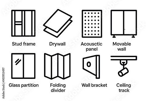 Architecture outline icons set – line, linear, construction and building symbols