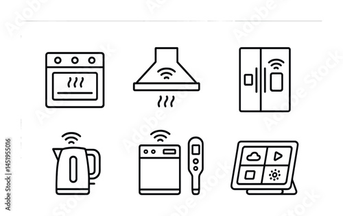 Smart home appliances outline icons set – line, minimalist, technology symbols