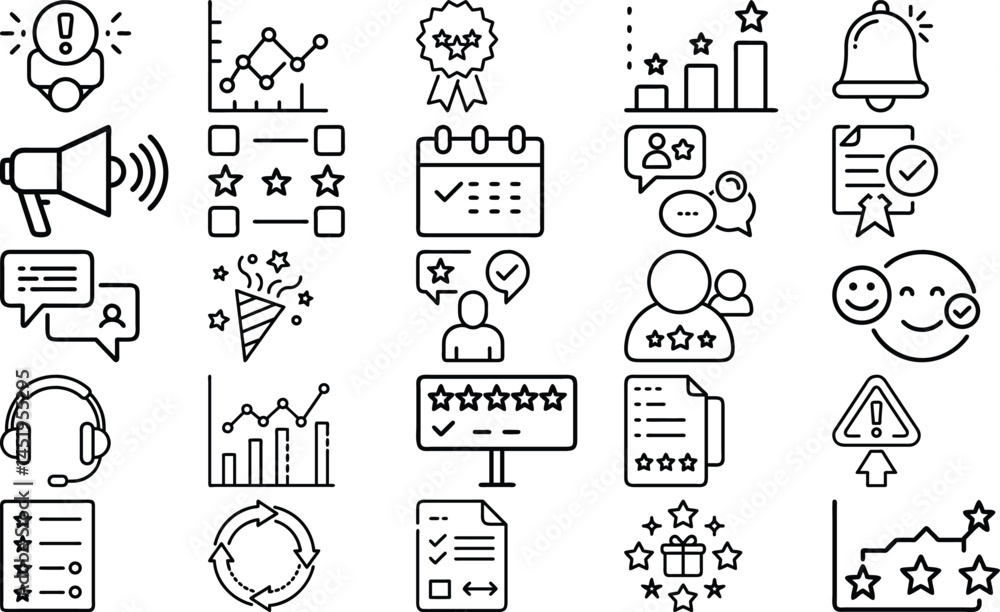 Naklejka premium Feedback and Customer Service Vector Icons - 25 Line Icons for Engagement, Ratings, and Surveys