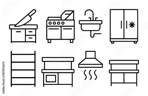 Kitchen essentials outline icons set – cooking, culinary, modern line symbols