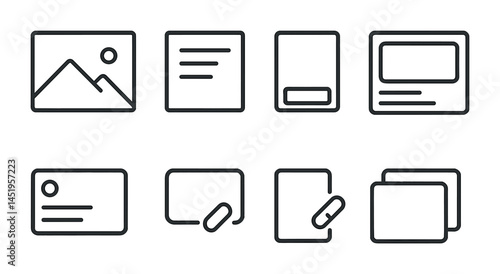 File management linear icons set – outline, minimalist, document organization symbols