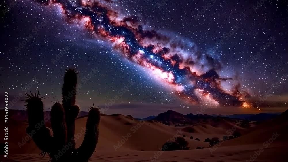 Starry Sky Timelapse Over Desert – Milky Way Arching Above Silent Cactus – Cinematic 4K Nightscape Starry Sky Timelapse Over Desert – Milky Way Arching Above Silent Cactus – Cinematic 4K Nightscape