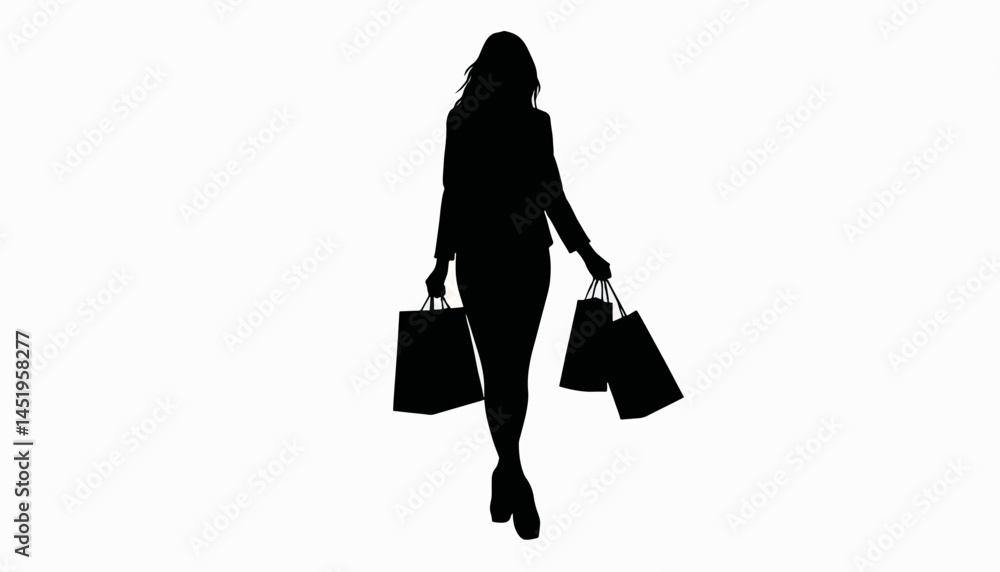 Woman joyfully shopping with bags in silhouette, retail therapy Woman joyfully shopping with bags in silhouette, retail therapy