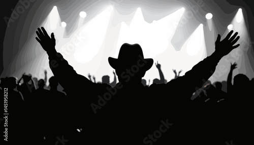 Person celebrating with arms raised at concert, joy and excitement