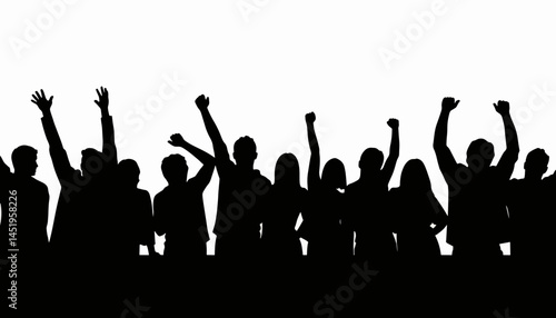 Ecstatic concertgoers cheering in silhouette, celebration and joy