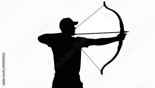 Silhouette of archer aiming at target, focused concentration