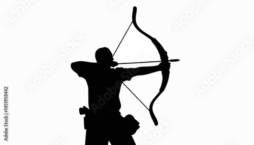 Archer aiming bow in silhouette, focus and precision