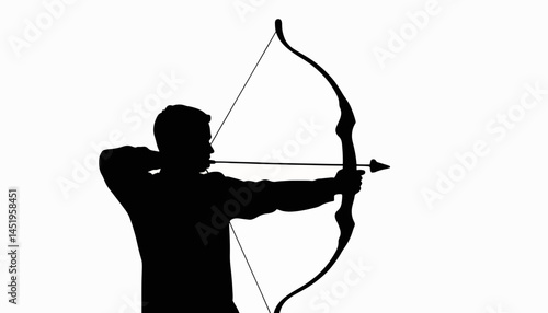Determined archer aiming bow silhouette, focus and practice