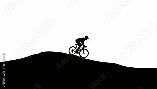Cyclist climbing hill silhouette against white background, perseverance