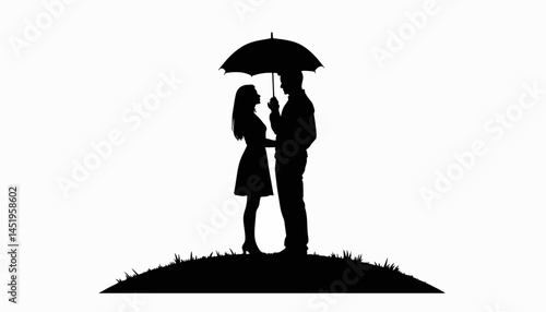 Loving couple sharing a moment under an umbrella, romance symbol