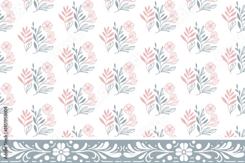 floral border texture. seamless pattern design. hand drawn embroidery sketch. one line textile repeat. outline botanical artwork. modern minimal petals

