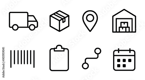 Logistics and delivery linear icons set – outline, shipping, supply chain graphics