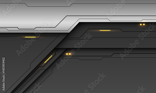 Abstract steel black shadow yellow light technology futuristic style geometric on dark grey background design modern vector