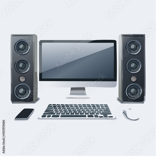 computer monitor with lcd monitor with keyboard and mouse on desk, complete setup 