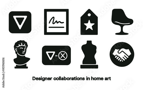 Home art silhouette icons set – designer, decor, collaboration symbols for interiors