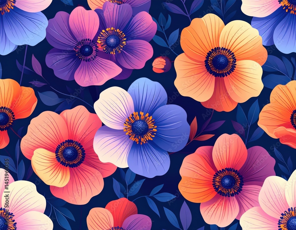 Obraz premium Vibrant Floral Anemone Pattern Background