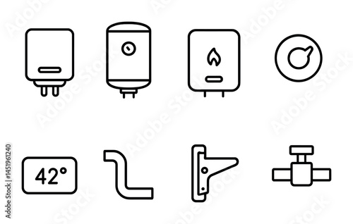 Appliance and tool icons for heating systems and plumbing design