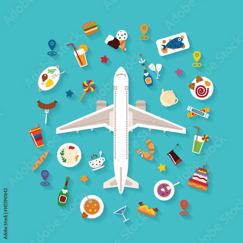 Vector flat style icon set for tourism industry