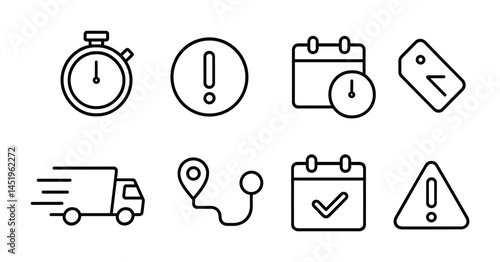 Time management outline icons set – deadline, schedule, organization symbols