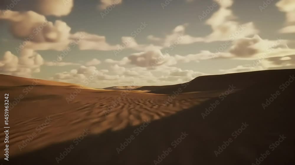 Sandy Desert Dunes Under a Cloudy Sky, Creating a Vast Arid Landscape