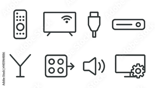 Home electronics line icons set – devices, outline, tech and gadget symbols