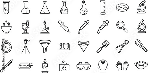 Fundamental Laboratory Equipment Icons for Scientific Research and Education.
