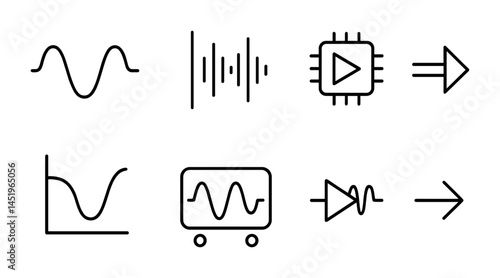 Audio and technology line icons set – minimalist, outline, sound and tech symbols