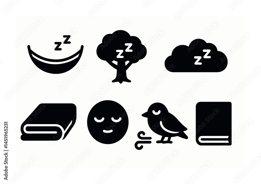 Fototapeta premium Sleep symbols and relaxation icons for restful themes and designs