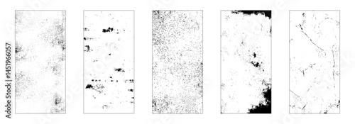 Grunge texture monochrome set elements with spotted canvases, surfaces similar to concrete or damaged wall vector illustration