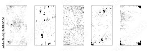 Grunge texture monochrome set elements with spotted canvases, Abstract textures set stickers monochrome with backgrounds