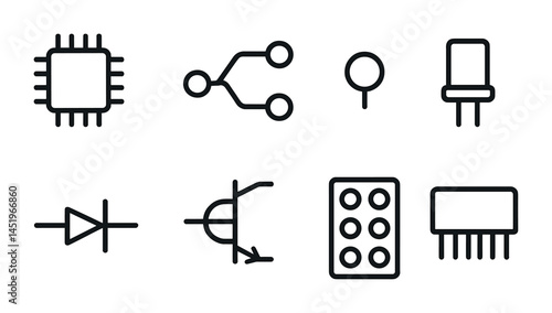 Electrical component outline icons set – linear, line, circuit and schematic symbols