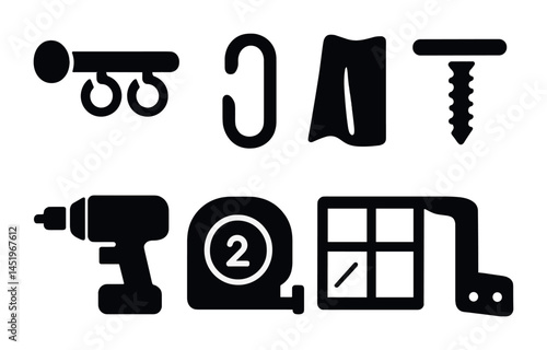 Hardware and tools silhouette icons set – solid, filled, construction and repair symbols
