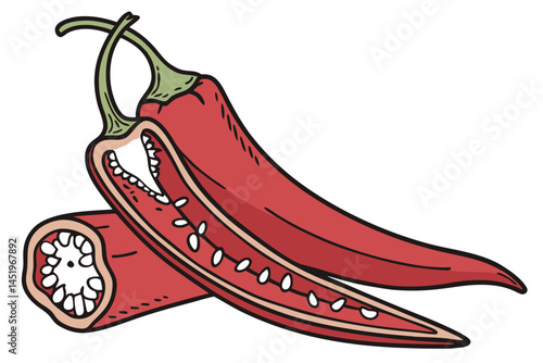 Cayenne Pepper Vegetable Vector Illustration on White Background

