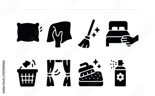 House cleaning silhouette icons set – household, chores, cleanliness symbols