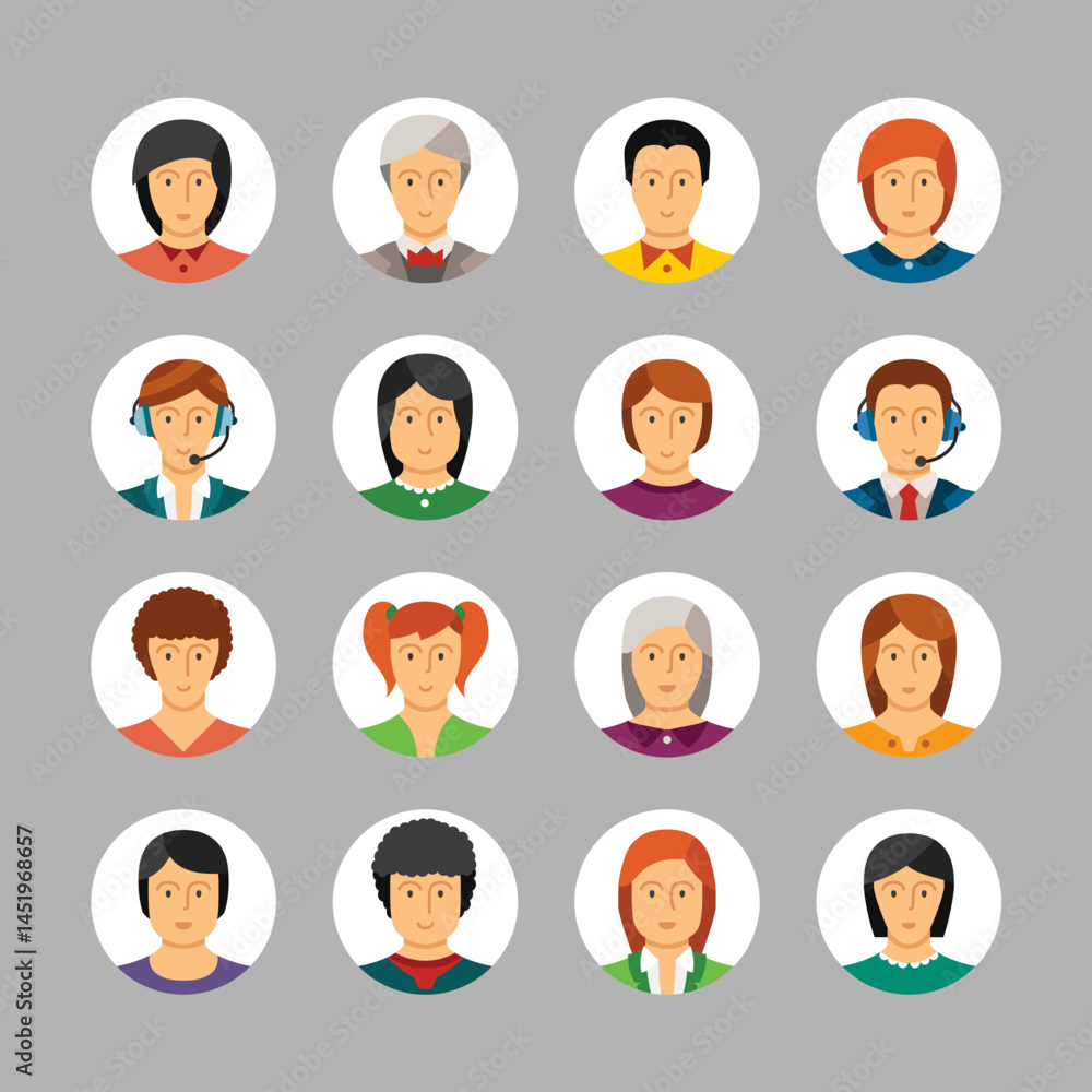 Set of vector avatars and characters in flat style Set of vector avatars and characters in flat style