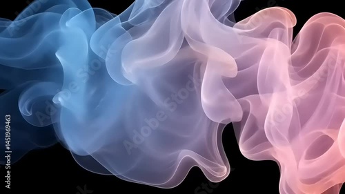 Abstract Swirling Smoke: Blue Pink Pastel Colors on Black Background