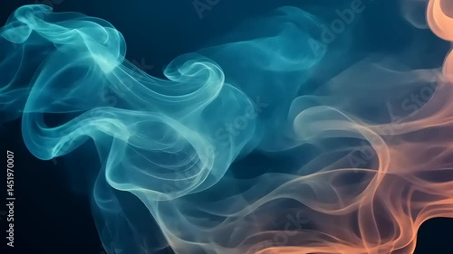 Abstract Swirling Smoke: Teal And Orange Hues On Dark Background